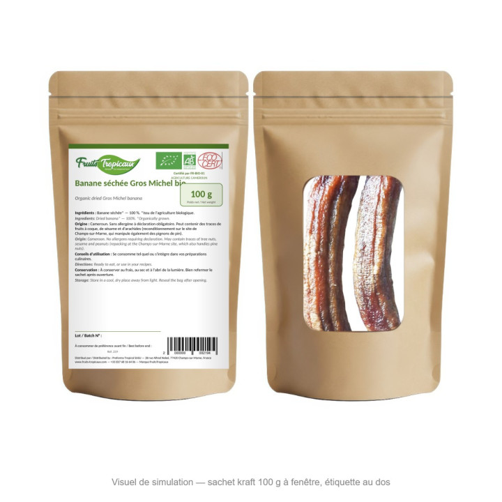 Sachet kraft 100 g FruitsTropicaux - banane séchée bio