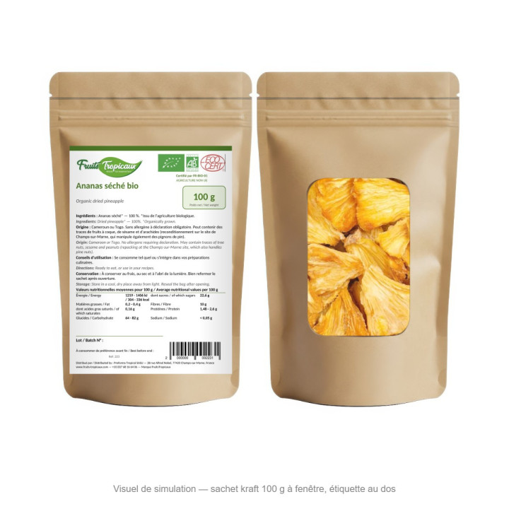 Sachet kraft 100 g FruitsTropicaux - ananas séché bio