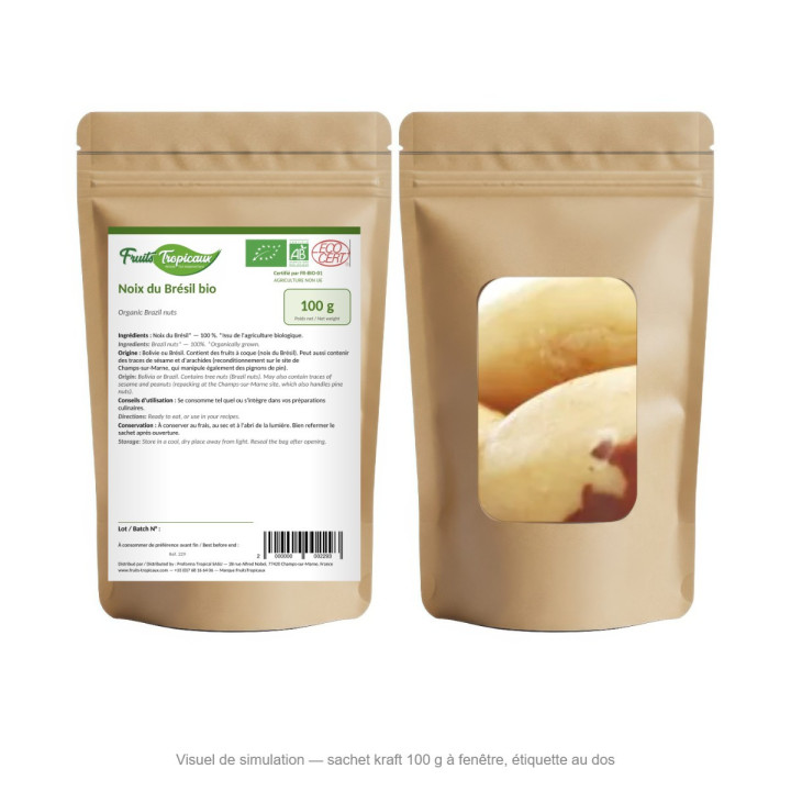 Sachet kraft 100 g FruitsTropicaux - noix du Brésil bio