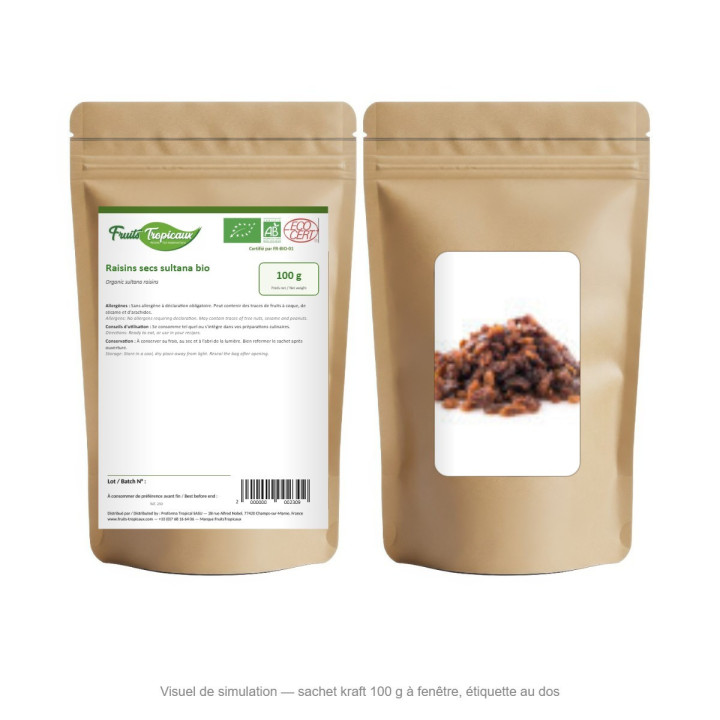 Organic sultana raisins - carton of 10 x 100 g