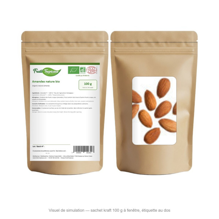 Amandes nature Bio - carton 10 x 100 g
