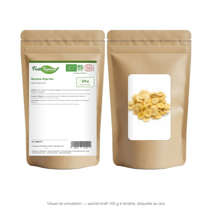 Banane chips bio - sachet kraft 100 g