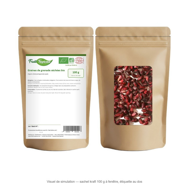 Graines de grenade séchées bio - sachet kraft 100 g